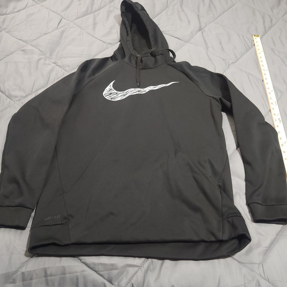 Nike Dri Fit Hoodie Mens Large Black Pullover Athletic Sweatshirt Swoosh